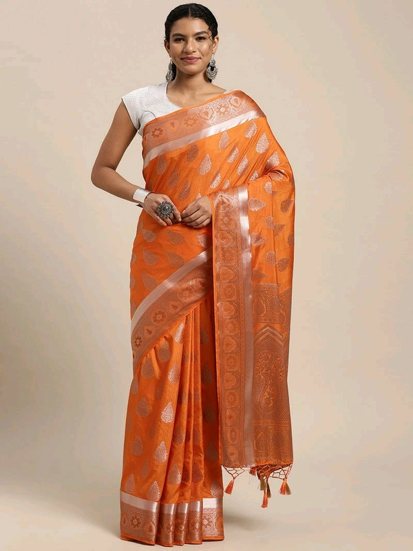 Womens Art Silk Saree Kanjivaram Orange Color