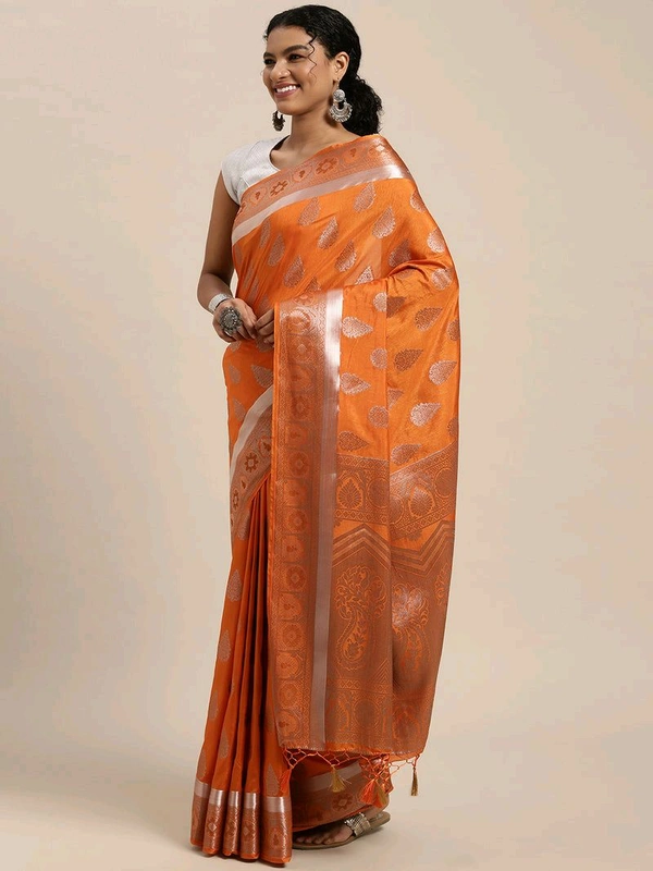 Womens Art Silk Saree Kanjivaram Orange Color