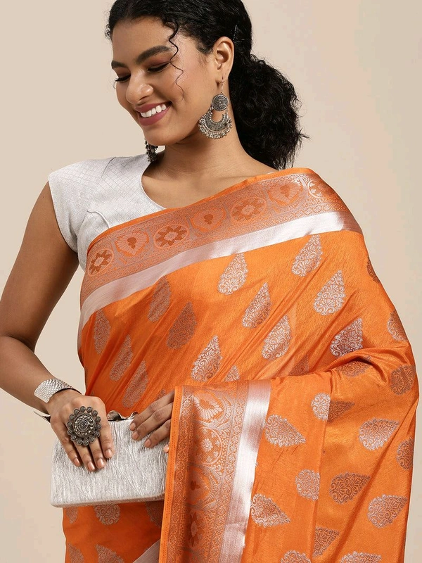 Womens Art Silk Saree Kanjivaram Orange Color