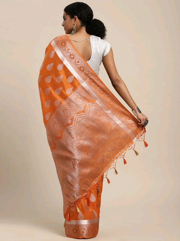 Womens Art Silk Saree Kanjivaram Orange Color