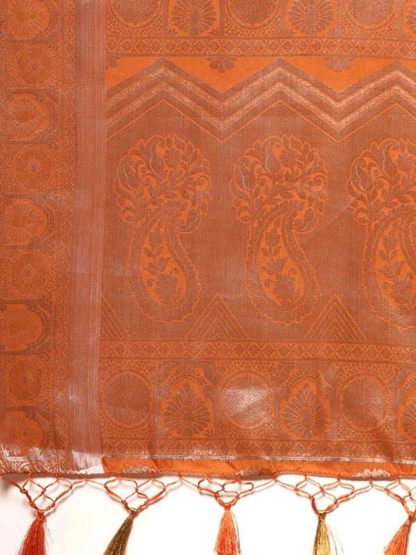 Womens Art Silk Saree Kanjivaram Orange Color