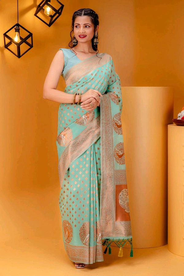 Women's Woven Design Banarasi Style Art Silk Saree With Blouse