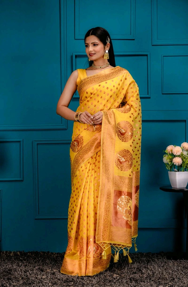 Women's Woven Design Banarasi Style Art Silk Saree With Blouse