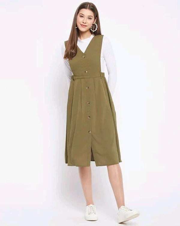 WineRed olive Green Solid Pinafore Dress - XS, Christi