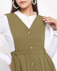 WineRed olive Green Solid Pinafore Dress - L, Christi