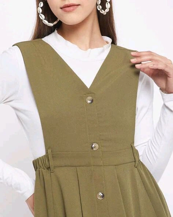 WineRed olive Green Solid Pinafore Dress - M, Christi