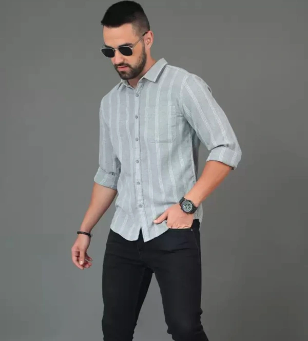 HERE&NOW Slim Fit Striped Long Sleeves Cotton Casual Shirt - S