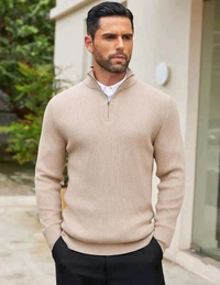 ColorChakra Men Self Design High Neck Sweater - XL, Olive Green