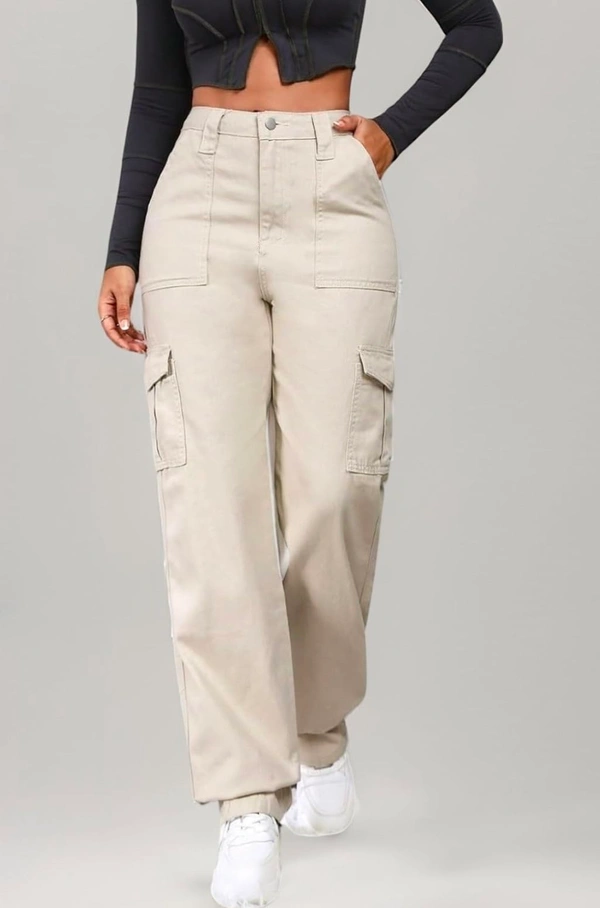 NUCOUTHS New Women Cargo Flap Pocket Denim Cream Jeans Pant (6POCKET_Cream_B) - 34