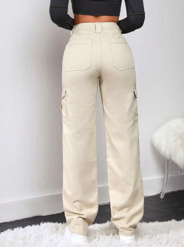 NUCOUTHS New Women Cargo Flap Pocket Denim Cream Jeans Pant (6POCKET_Cream_B) - 40