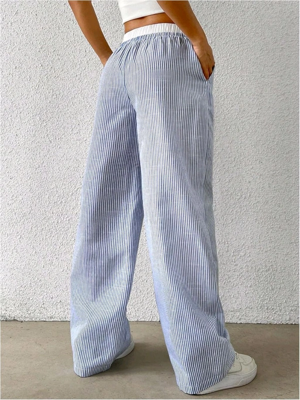  Frenchy Women's Drawstring Waist Striped Casual Trousers - Xs