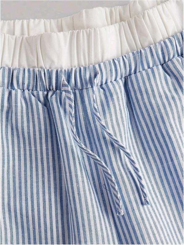  Frenchy Women's Drawstring Waist Striped Casual Trousers - Xs