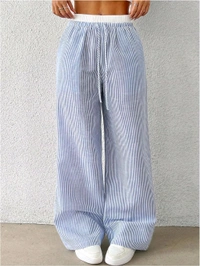  Frenchy Women's Drawstring Waist Striped Casual Trousers - S