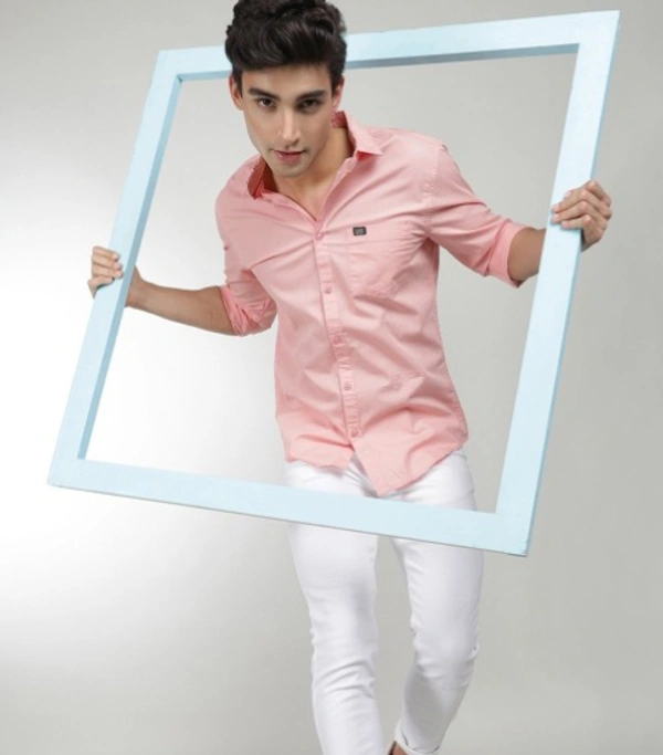 Men Peach-Colored Comfort Cotton Casual Shirt - L