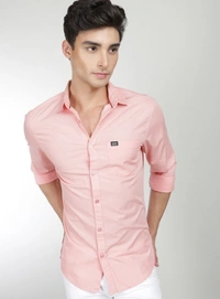 Men Peach-Colored Comfort Cotton Casual Shirt - M