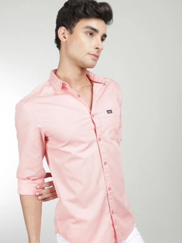 Men Peach-Colored Comfort Cotton Casual Shirt - L