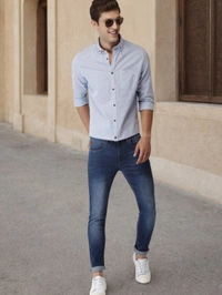 Men Blue & White Slim Fit Striped Casual Shirt - L