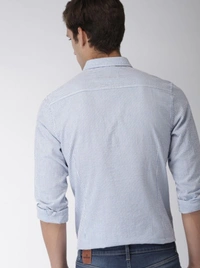 Men Blue & White Slim Fit Striped Casual Shirt - L