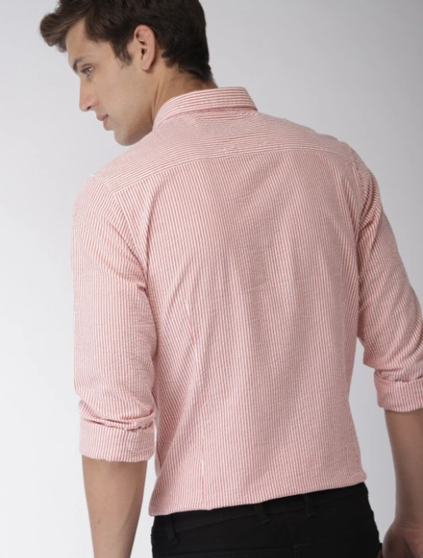 Men Pink & White Slim Fit Striped Casual Shirt - S