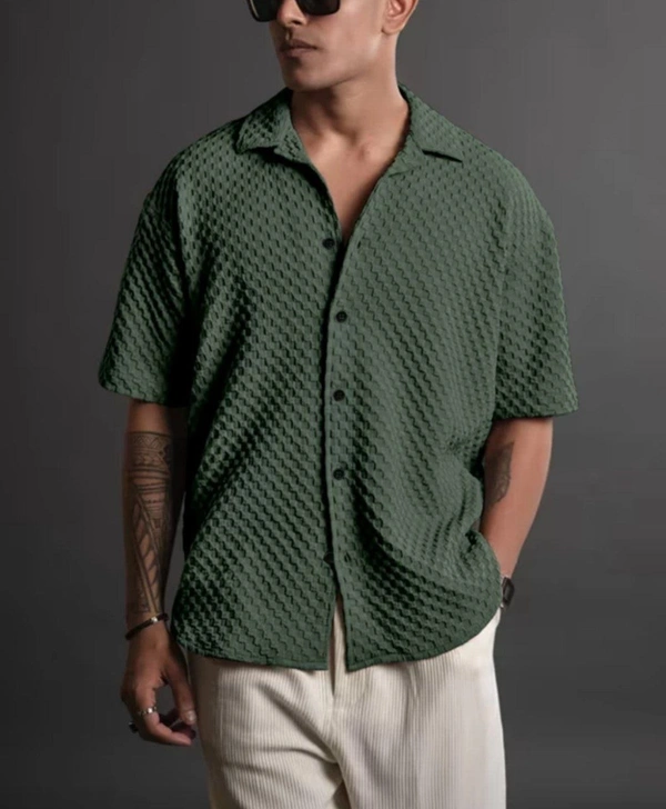 Men Self Design Casual Purple Shirt - Forest Green