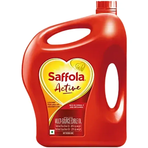 Saffola Active Edible Oil - Rich In Omega 3 & Oryzanol, 5 L Jar