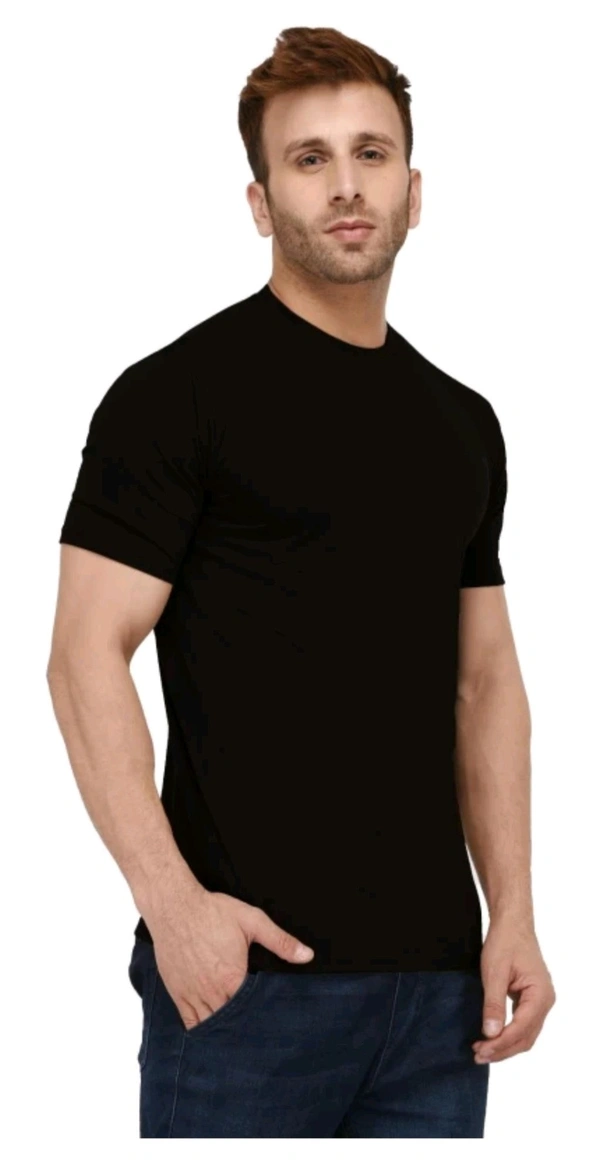 black buck original   Men Solid Round Neck Cotton Blend Black T-Shirt - Black, M