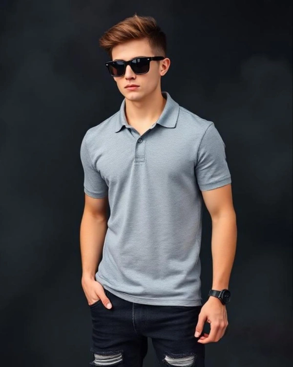 Grey Melange Polo Tshirt  - XXL