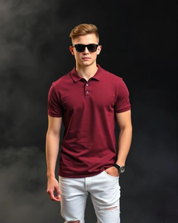 Maroon Stylish Polo Tshirt - L