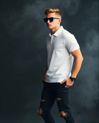 Stylish White Polo Tshirt - L