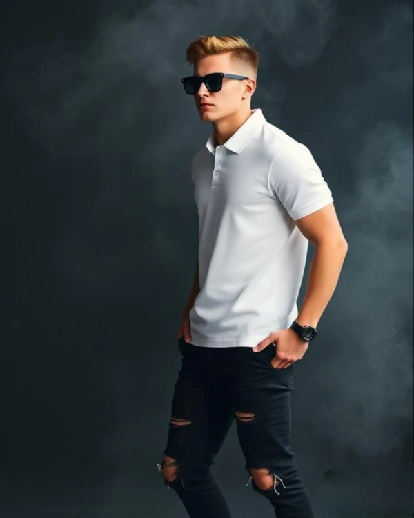 Stylish White Polo Tshirt - XXL