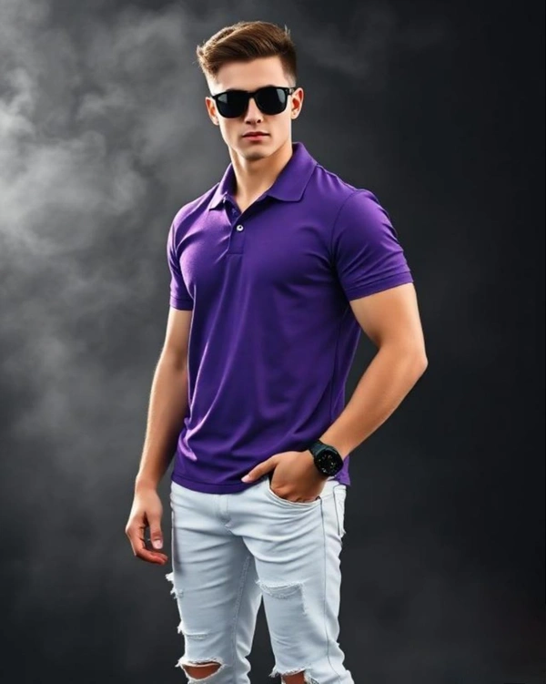 Stylish Purple Polo Tshirt - XL