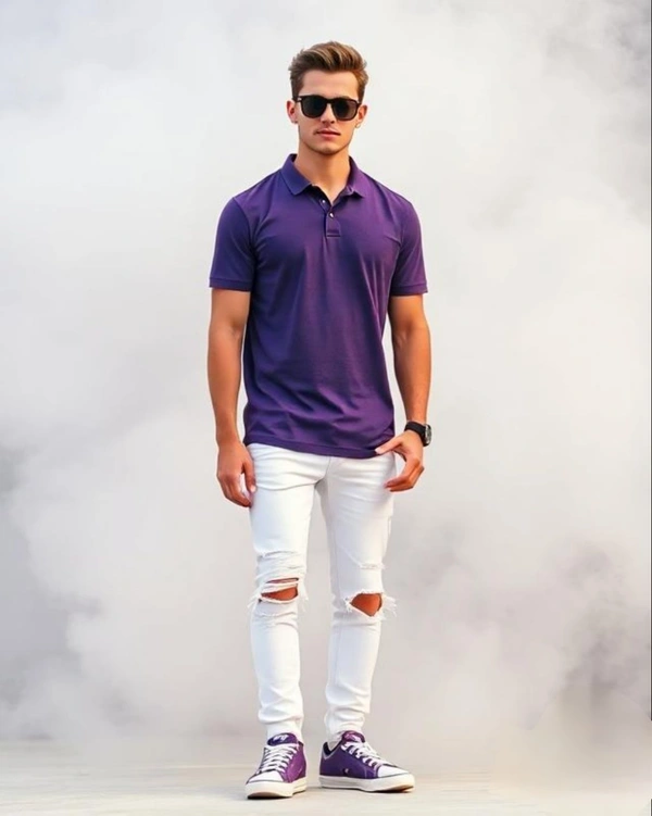 Stylish Purple Polo Tshirt - XL