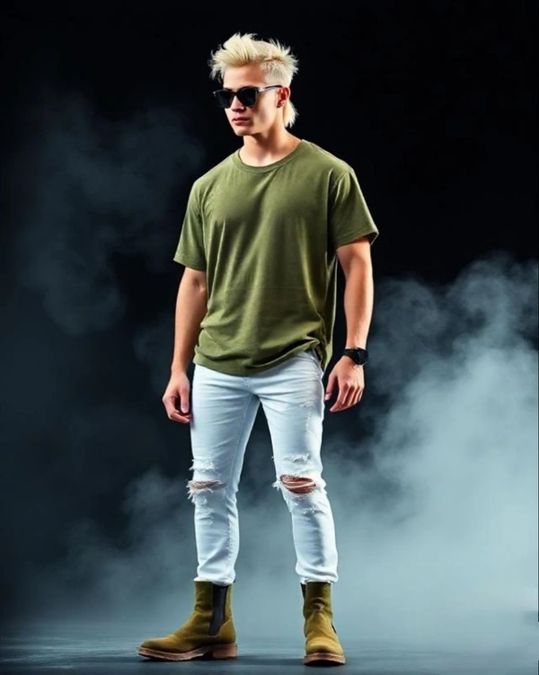 Olive Green Acid Wash Over Size Tshirt - S