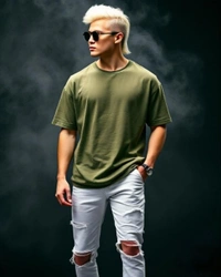 Olive Green Acid Wash Over Size Tshirt - L