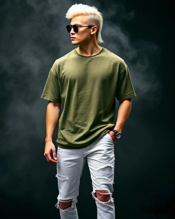 Olive Green Acid Wash Over Size Tshirt - L