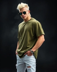 Olive Green Acid Wash Over Size Tshirt - XXL