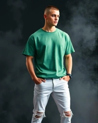 Acid Wash Bottle Green Oversize Tshirt - XL