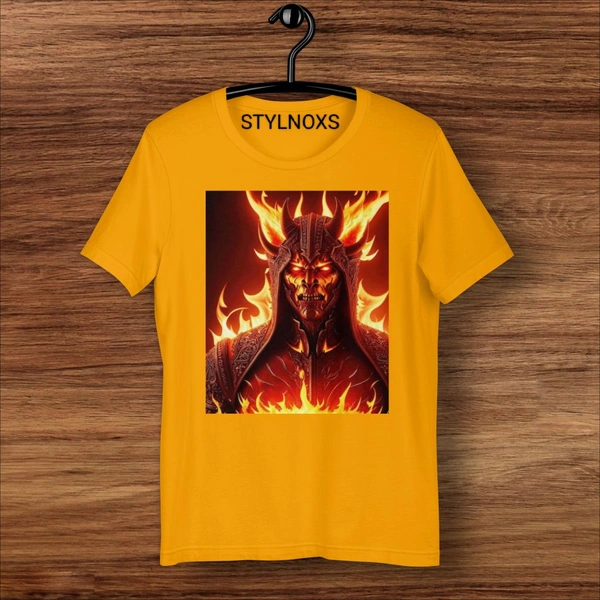 Fire Devil Printed Half Sleeve Yellow Tshirt - S