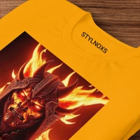 Fire Devil Printed Half Sleeve Yellow Tshirt - XL