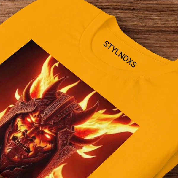 Fire Devil Printed Half Sleeve Yellow Tshirt - XL