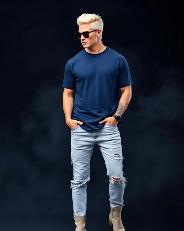 Oversized Navy Mens Tshirt - L