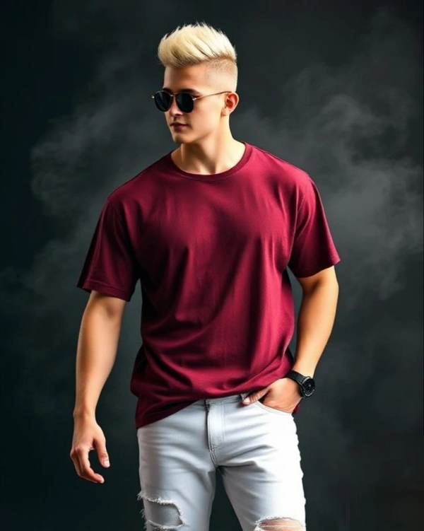 Stylish Maroon Oversized Tshirt - M
