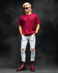 Stylish Maroon Oversized Tshirt - L