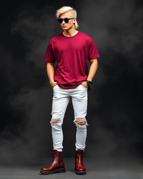 Stylish Maroon Oversized Tshirt - L