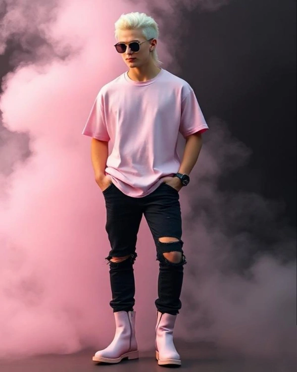 Light Pink Stylish Oversized Tshirt - M