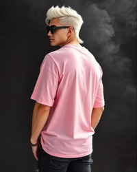 Light Pink Stylish Oversized Tshirt - M