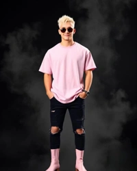 Light Pink Stylish Oversized Tshirt - L