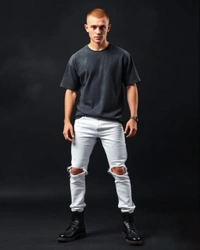 Acid Wash Black Oversized Tshirt - S