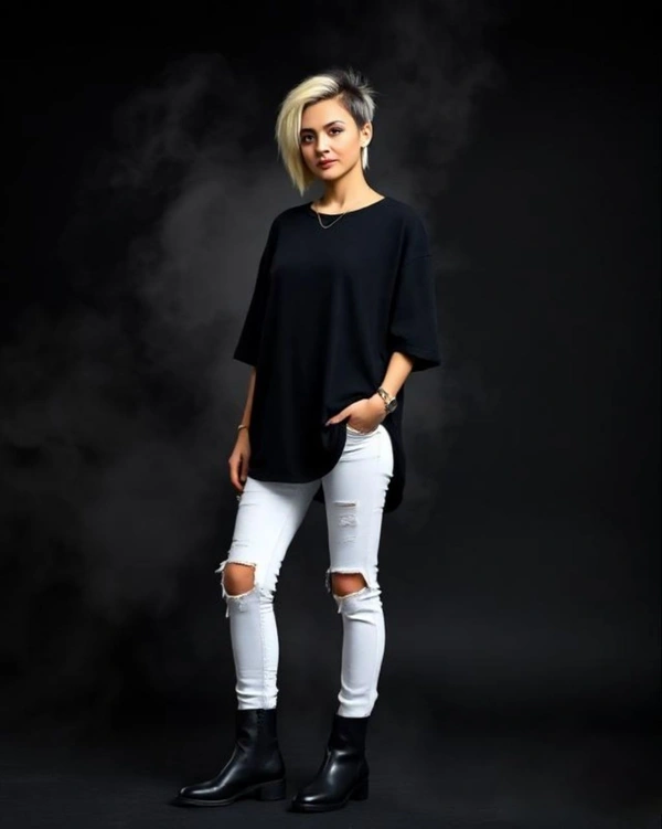 Stylish Black Oversized Women's Tshirt - M