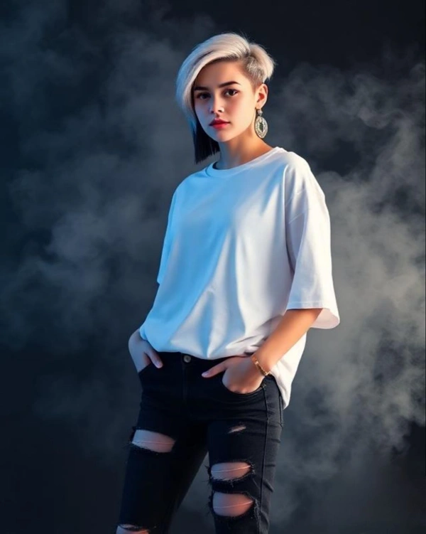 Stylish White Oversized Women's Tshirt - S